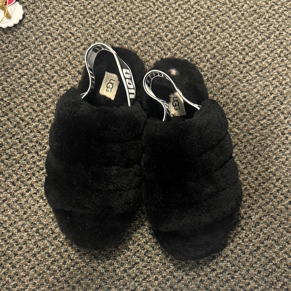 UGG Black Plush Slides